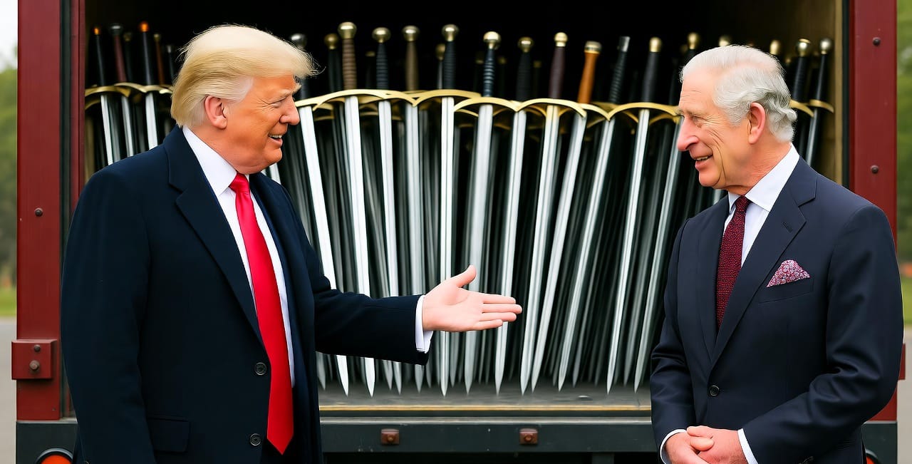 Trump showing swords to King Charles
