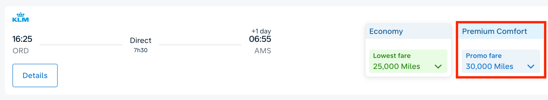 Chicago to Amsterdam for 30,000 miles in premium economy
