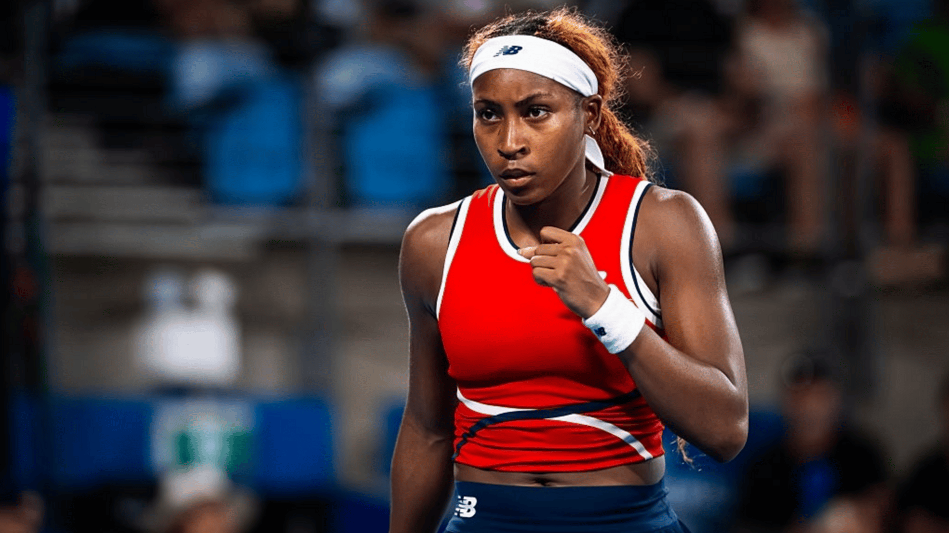 Coco Gauff of the United States in action against Iga Swiatek of Poland during the semi-final tie