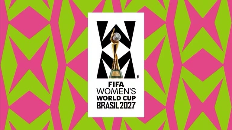 A green and pink graphic for the FIFA women's world cup brasil 2027