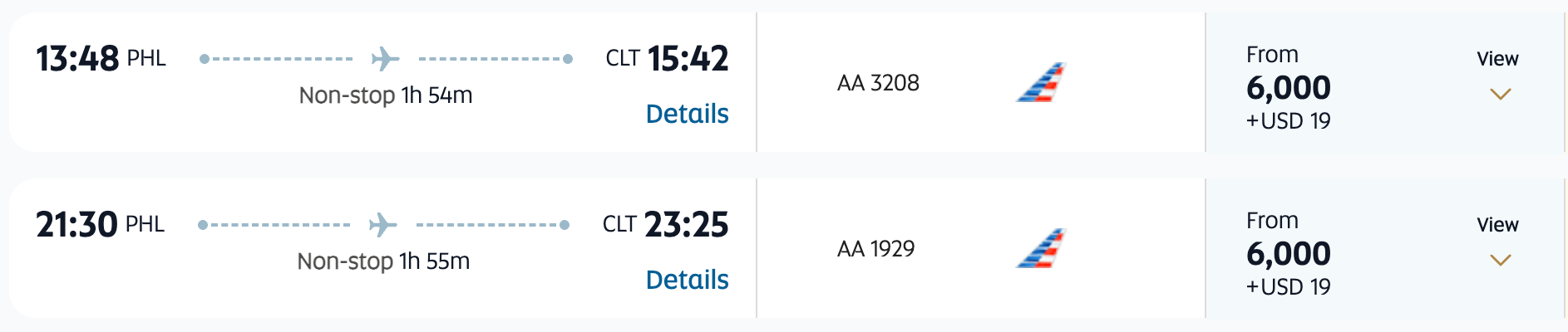 Short-haul AA flights for 6,000 Etihad miles