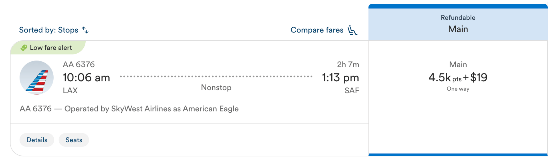 The same flight for 4,500 Atmos points