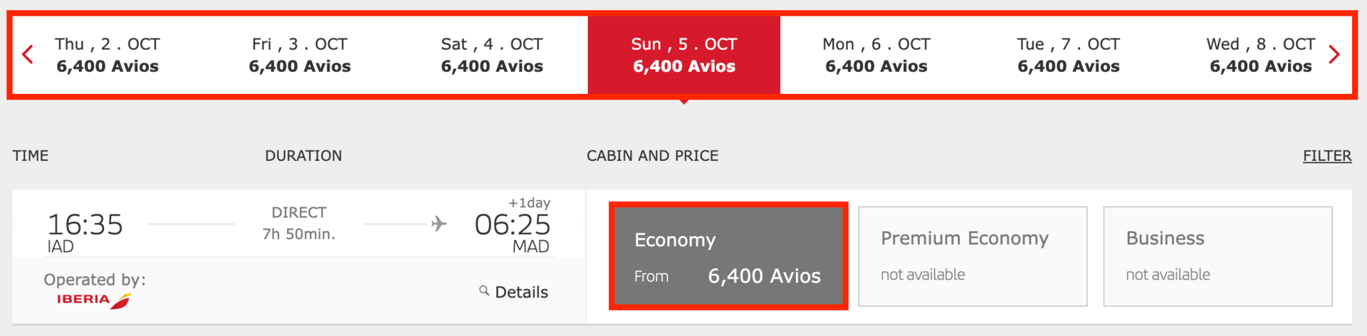 IAD to MAD for 6,400 Avios in economy.