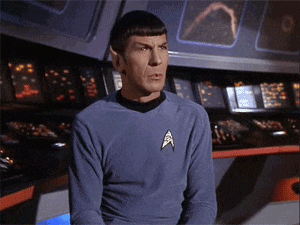 Zoom in on Spock and he raises eyebrows