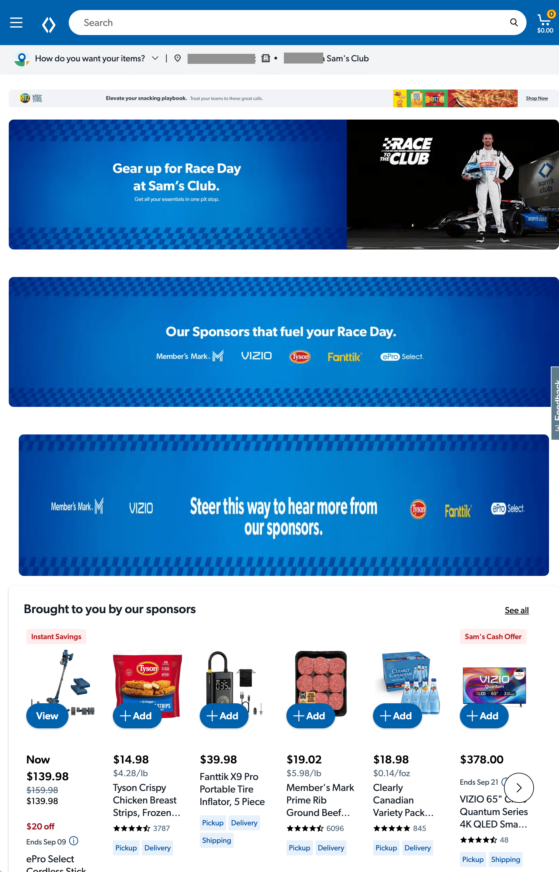 Landing page on the Sam's Club website tying in to the INDYCAR "race to the club' activation