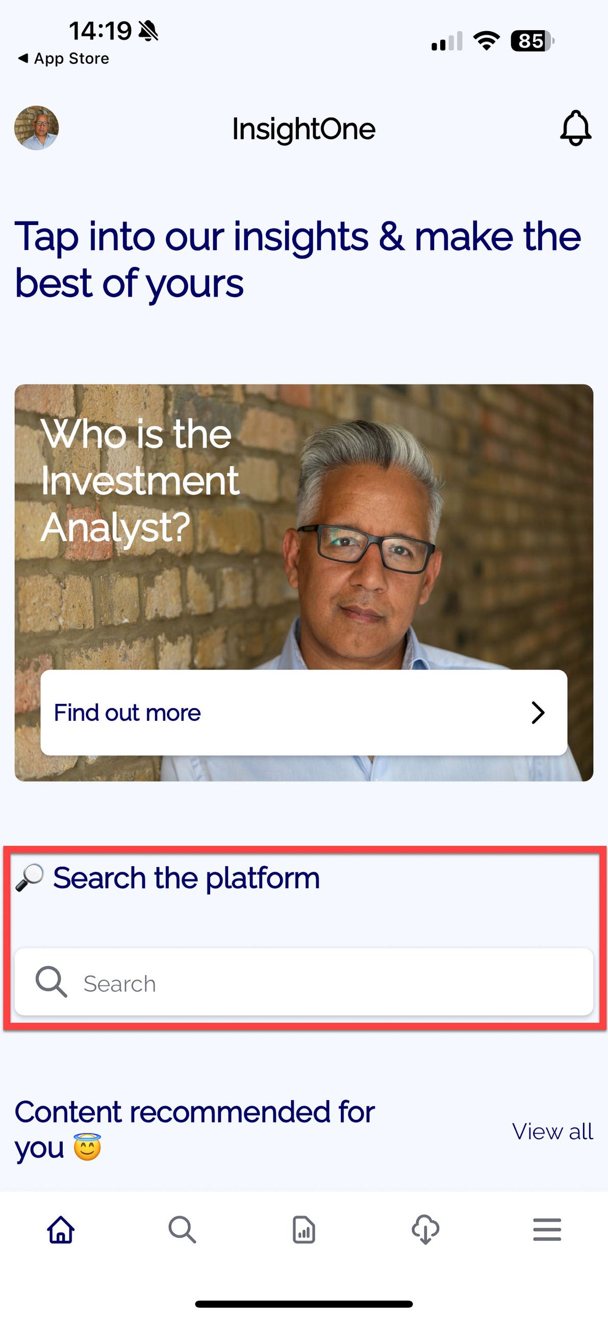 Search functionality on InsightOne