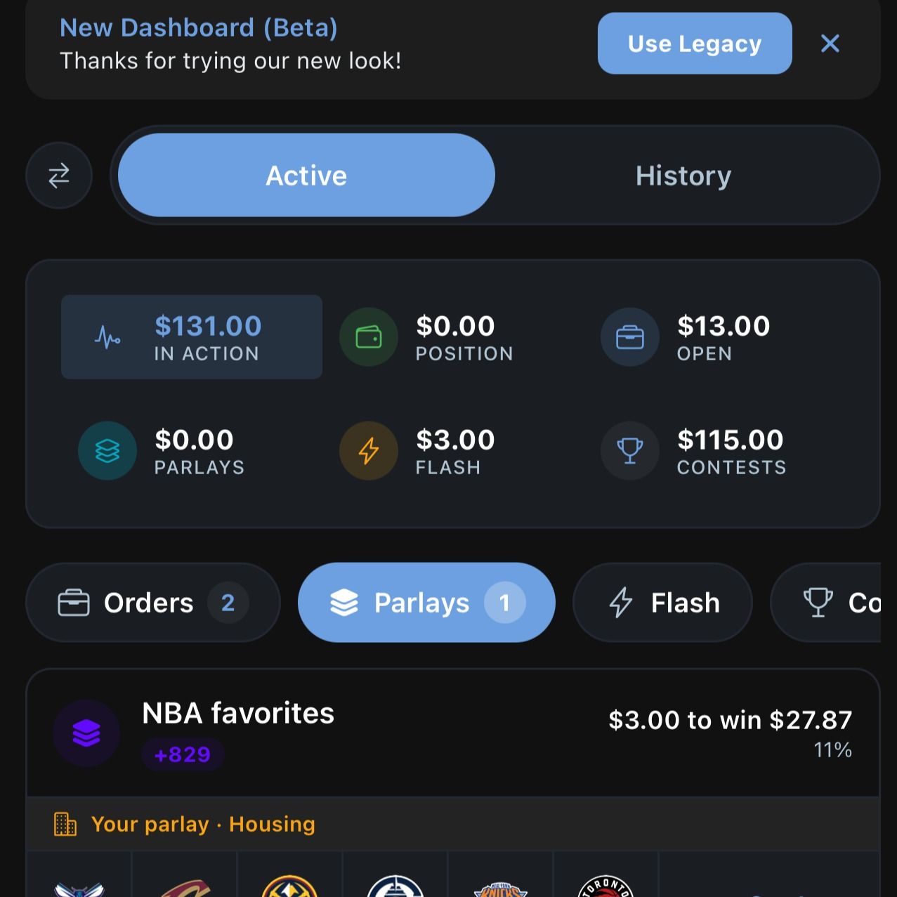 A look at the recent updates to the BettorEdge App Dashboard, showing all of your in-play money at a glance.