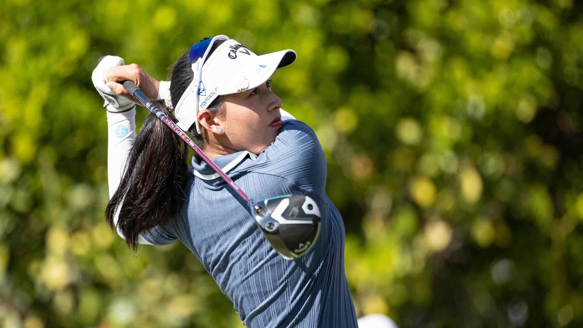 Jeeno Thitikul takes part in the first round of the 2025 CME Group Tour Championships at Tiburon Golf Club at the Ritz Carlton Golf Resort in Naples on Thursday, Nov. 20, 2025. She is the #1 ranked player in the world and the defending champion.