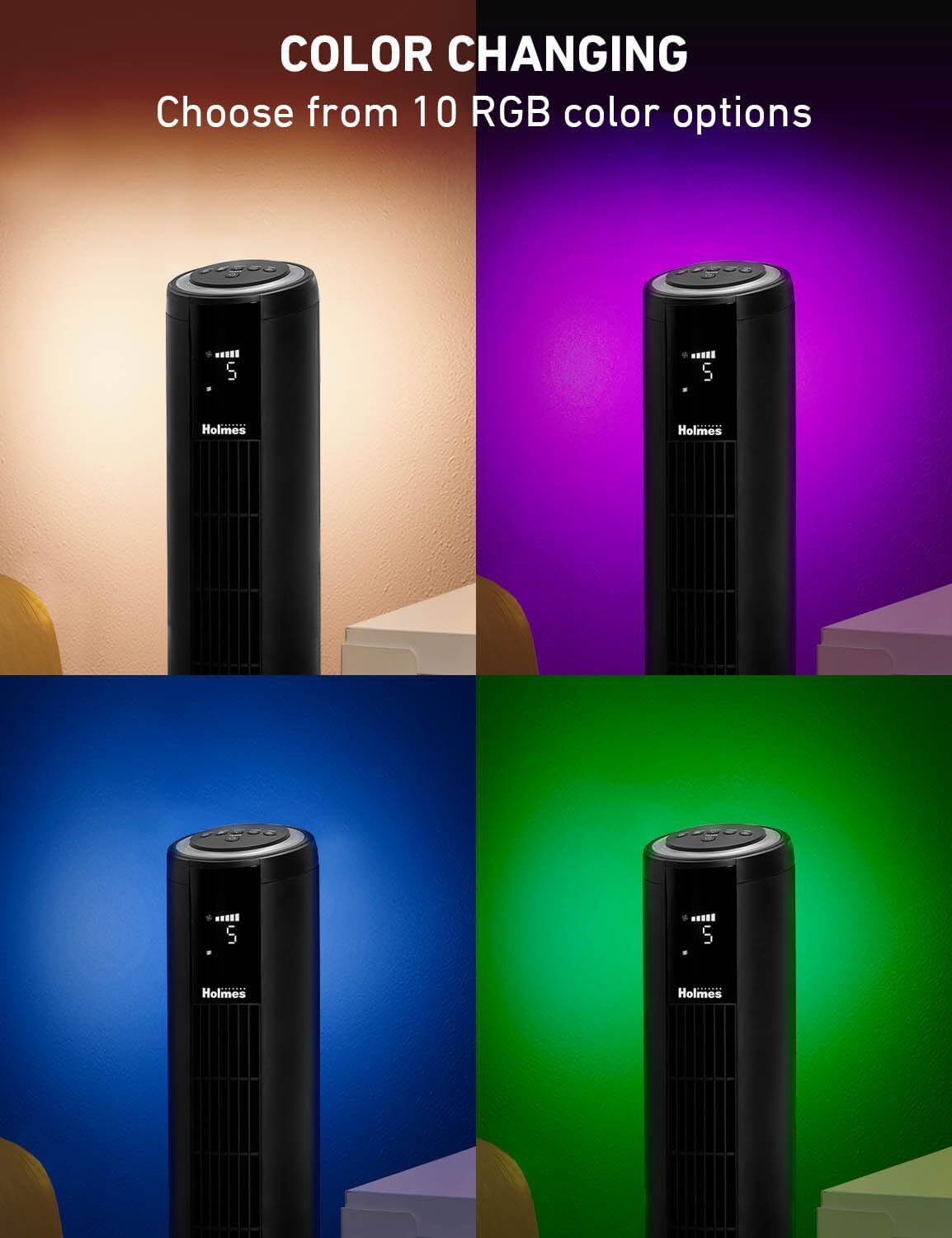 RGB Tower Fan Alt Text: RGB tower fan with adjustable lighting, designed to cool your gaming space while syncing with your setup’s visual vibe.