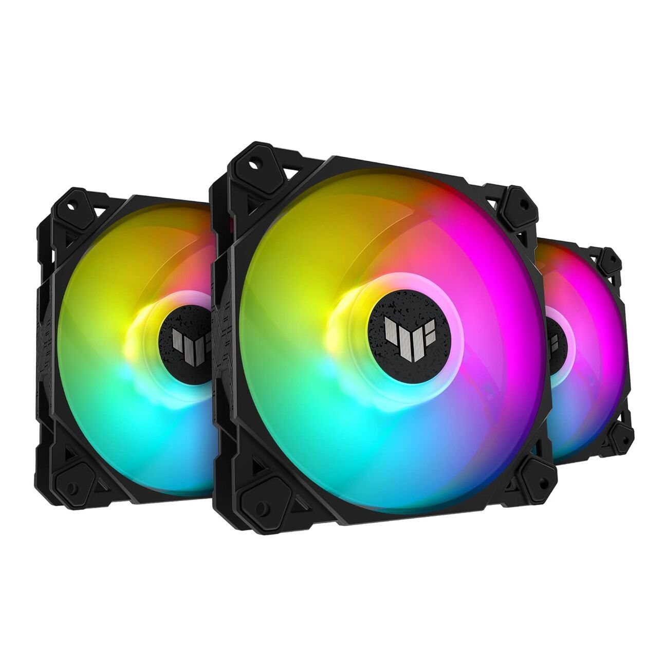 ASUS TUF Gaming TF120 ARGB – The Durable Performer A rugged 120mm RGB fan with a durable design and double-layer LED array, cooling a performance-focused gaming build playing Warzone.