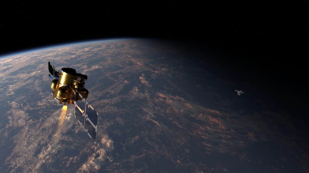 A rendering of Firefly Aerospace's Elytra spacecraft in low Earth orbit (LEO).