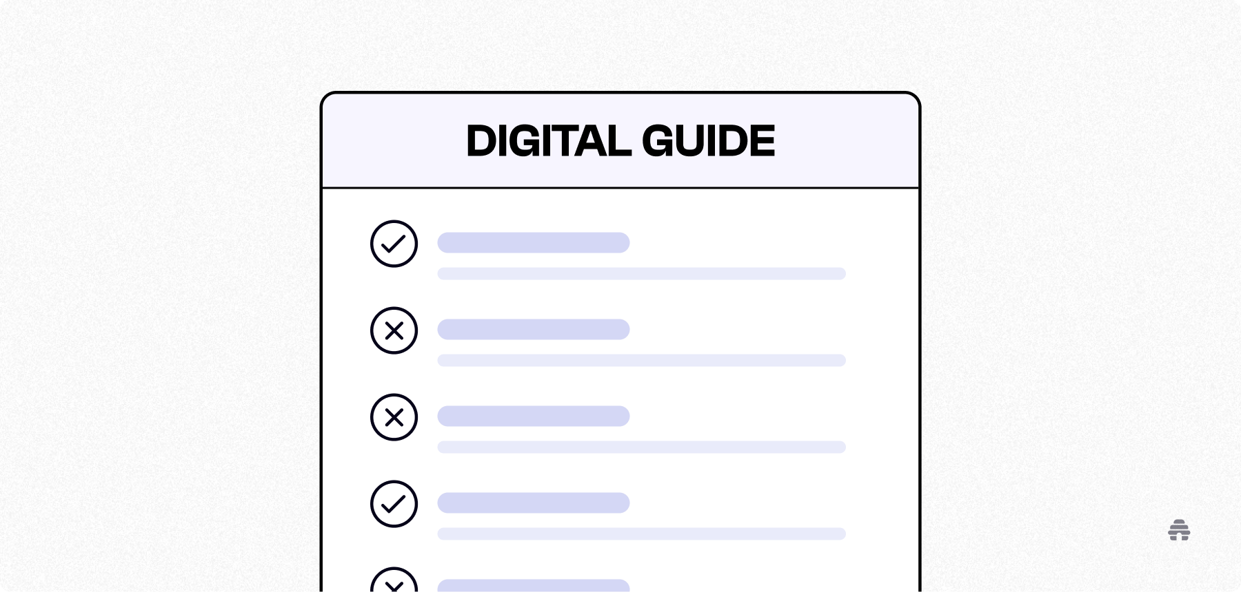 Checklist-style “Digital Guide” layout showing completed and incomplete items, illustrating how creators can organize content or resources for their beehiiv newsletter audience.