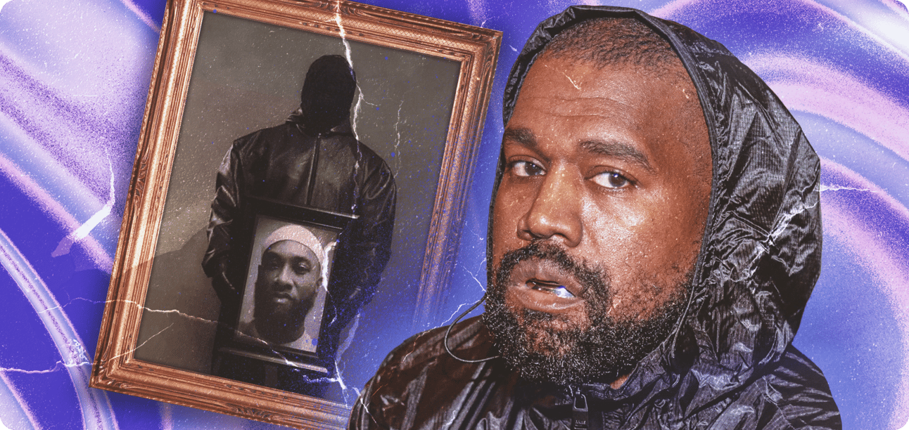 Kanye and the album cover for vultures 2