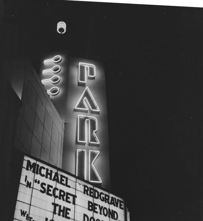 The Park Theatre's glowing sign, pictured in 1949