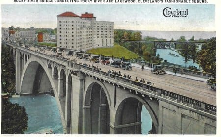 post card of the rocky river bridge from 1924