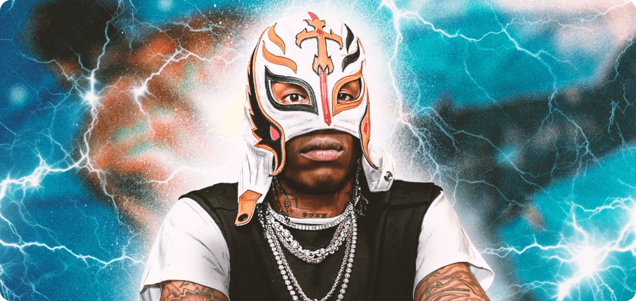 Travis Scott in a WWE wrestling mask