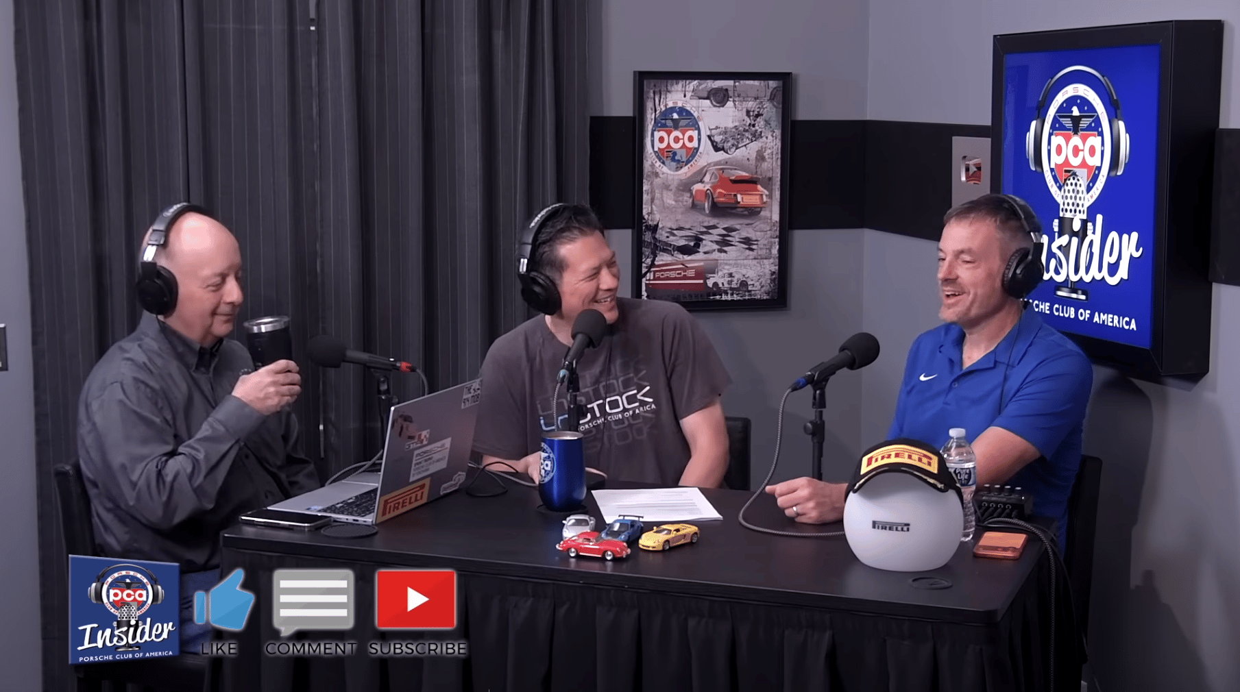 Three hosts recording the PCA Insider podcast around a table with microphones