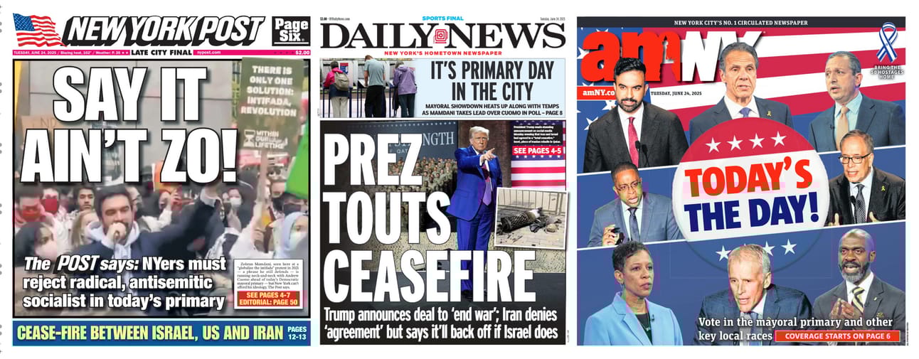 New York Newspaper Front Pages for June 24th, 2025