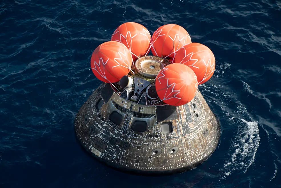 NASA’s Orion spacecraft for the Artemis I mission after splashing down in the Pacific Ocean, post 25.5 day mission to the Moon. 