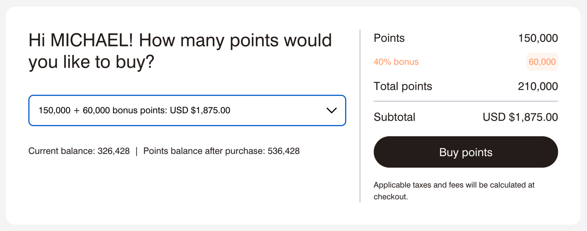 Buy 210,000 points for $1,875
