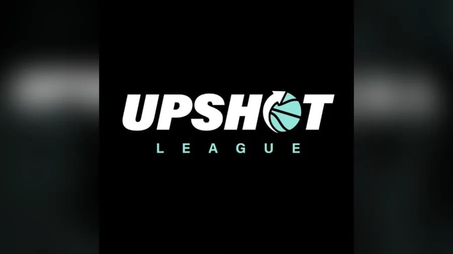 A black and white graphic that states "Upshot League" with a basketball in the O.