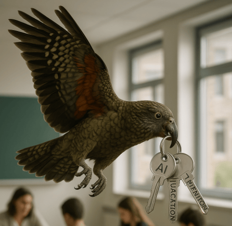 GenAI image of a Kea carrying a key ring