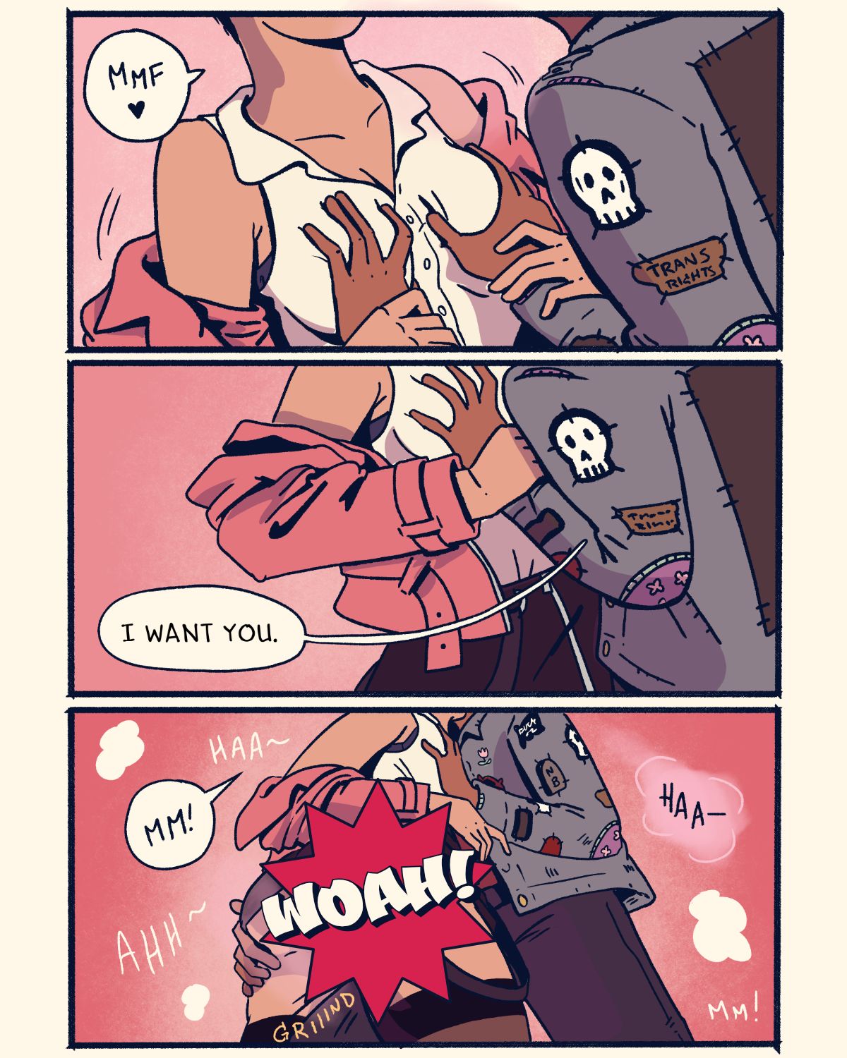 Page 5 of Your Boot is My Temple. Ravi starts to feel up Felicity, which results in a censored panty shot grinding on Ravi's leg.