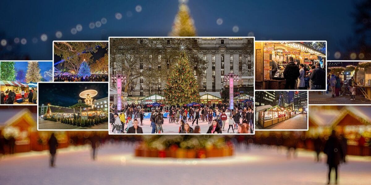 a collage of Christmas markets in the US