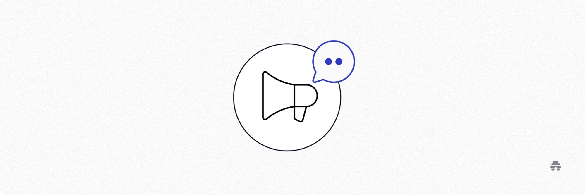 Illustration of a megaphone with a chat bubble, representing newsletter promotion and audience engagement. The graphic highlights how beehiiv helps creators amplify messages and drive subscriber growth