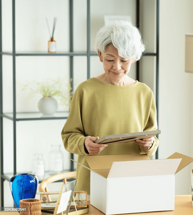 Senior woman sorting out belongings