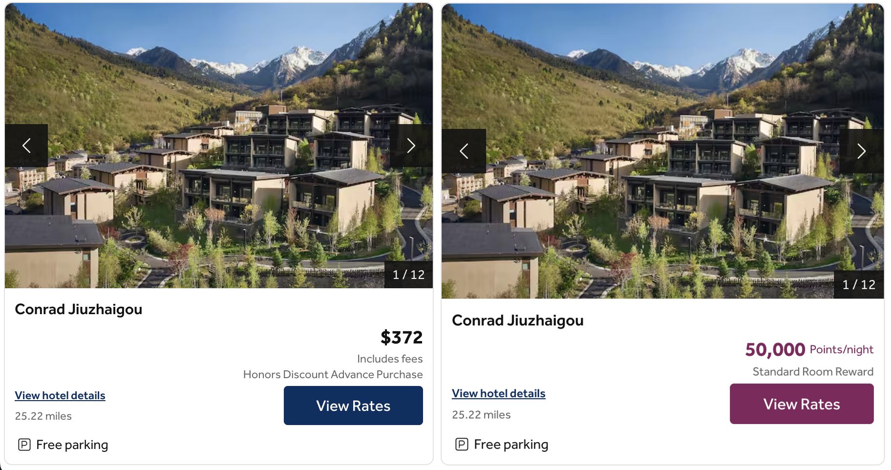 Conrad Jiuzhaigou for 50,000 points per night (cash comparison)