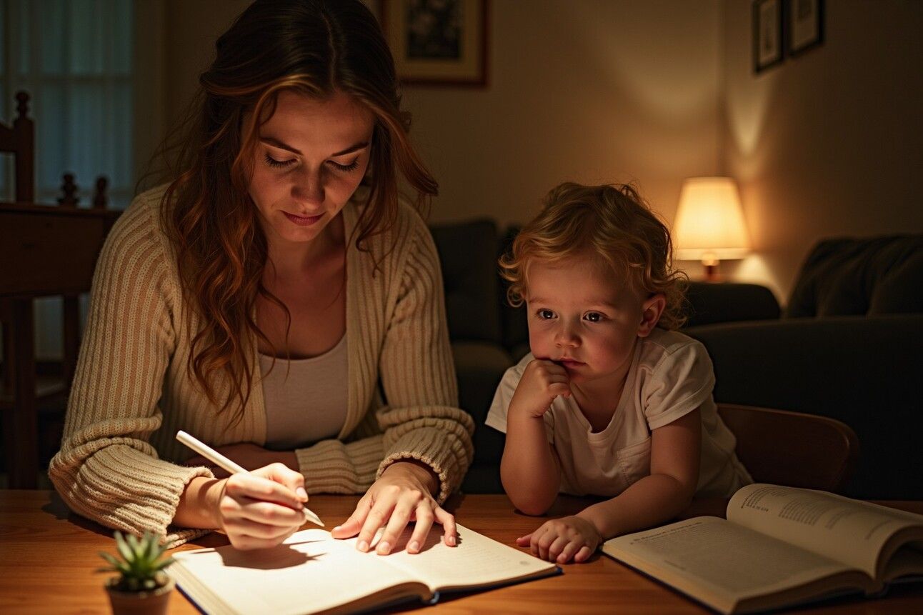 Mère accompagnant sa fille dans ses devoirs à la maison, illustrant le soutien familial pour les enfants avec TDAH