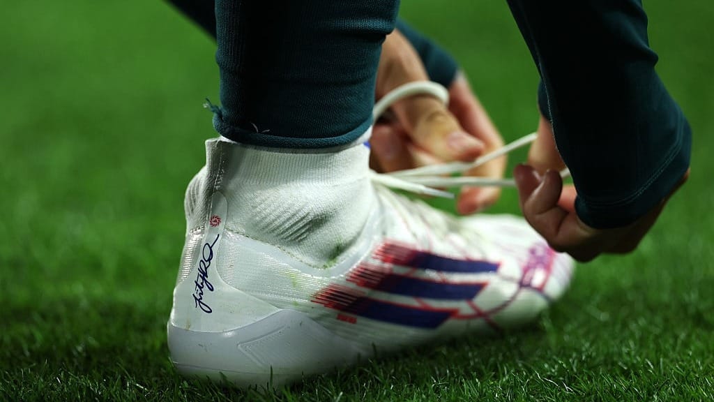 Detail as Trinity Rodman #2 of Washington Spirit ties back her boot during the NWSL match between Washington Spirit and Portland Thorns FC 