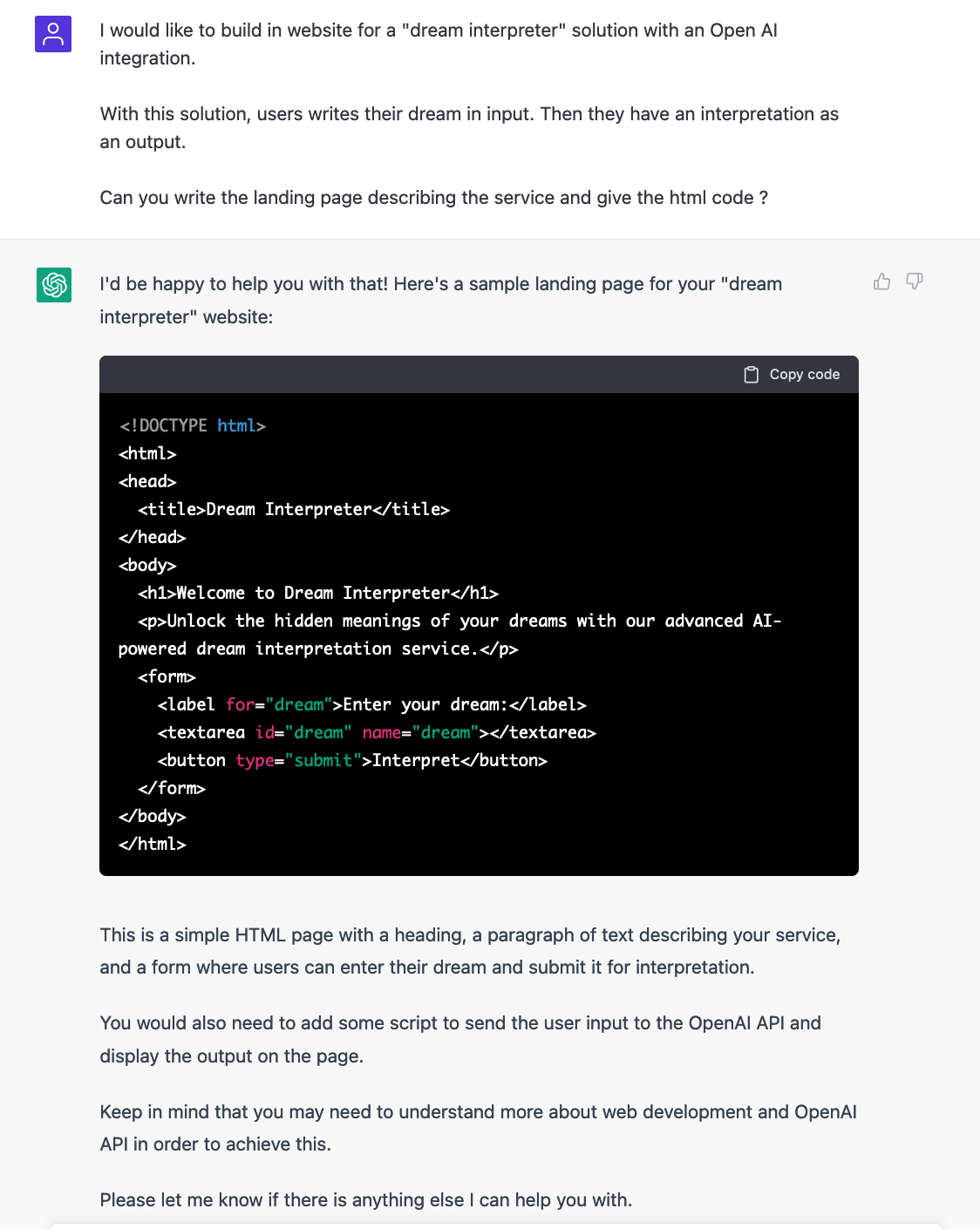 comment créer un site avec Chat GPT