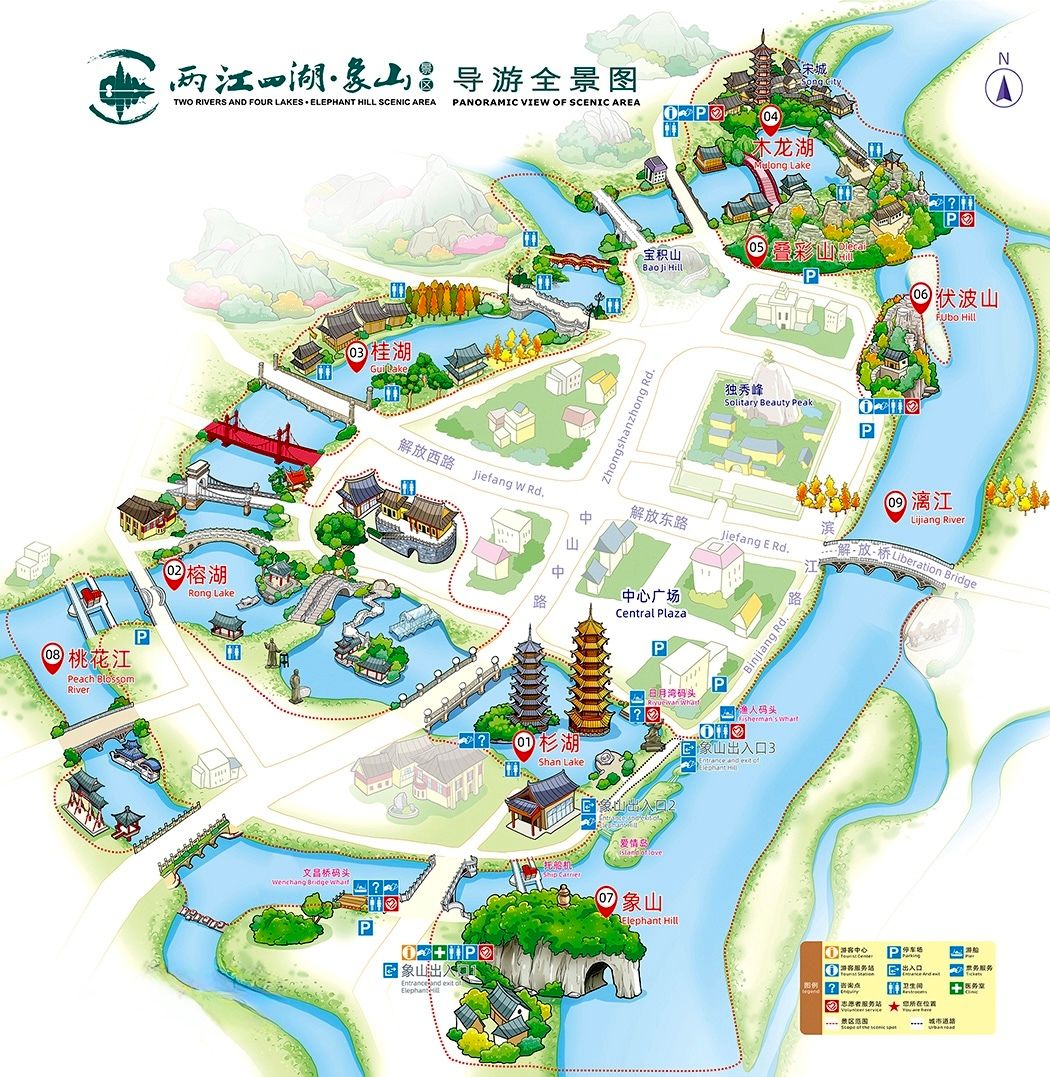 Guilin Two Rivers and Four Lakes Scenic Area Map