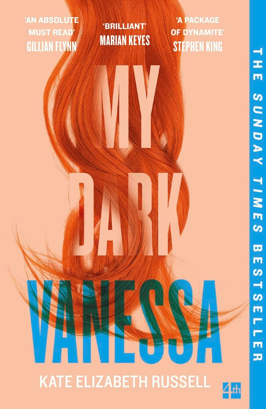 Cover of My Dark Vanessa by Kate Elizabeth Russell, showing long red hair styled into the shape of a heart, set against a nude background.