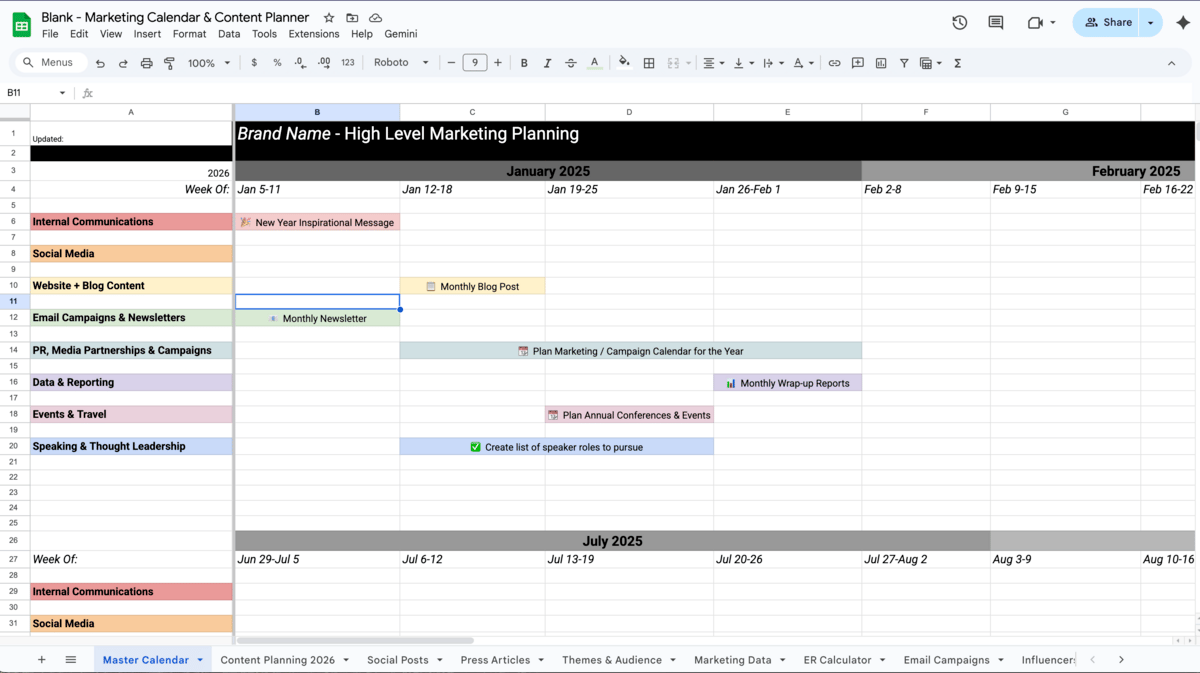 Pru's Ultimate Marketing Calendar - Spreadsheet Template