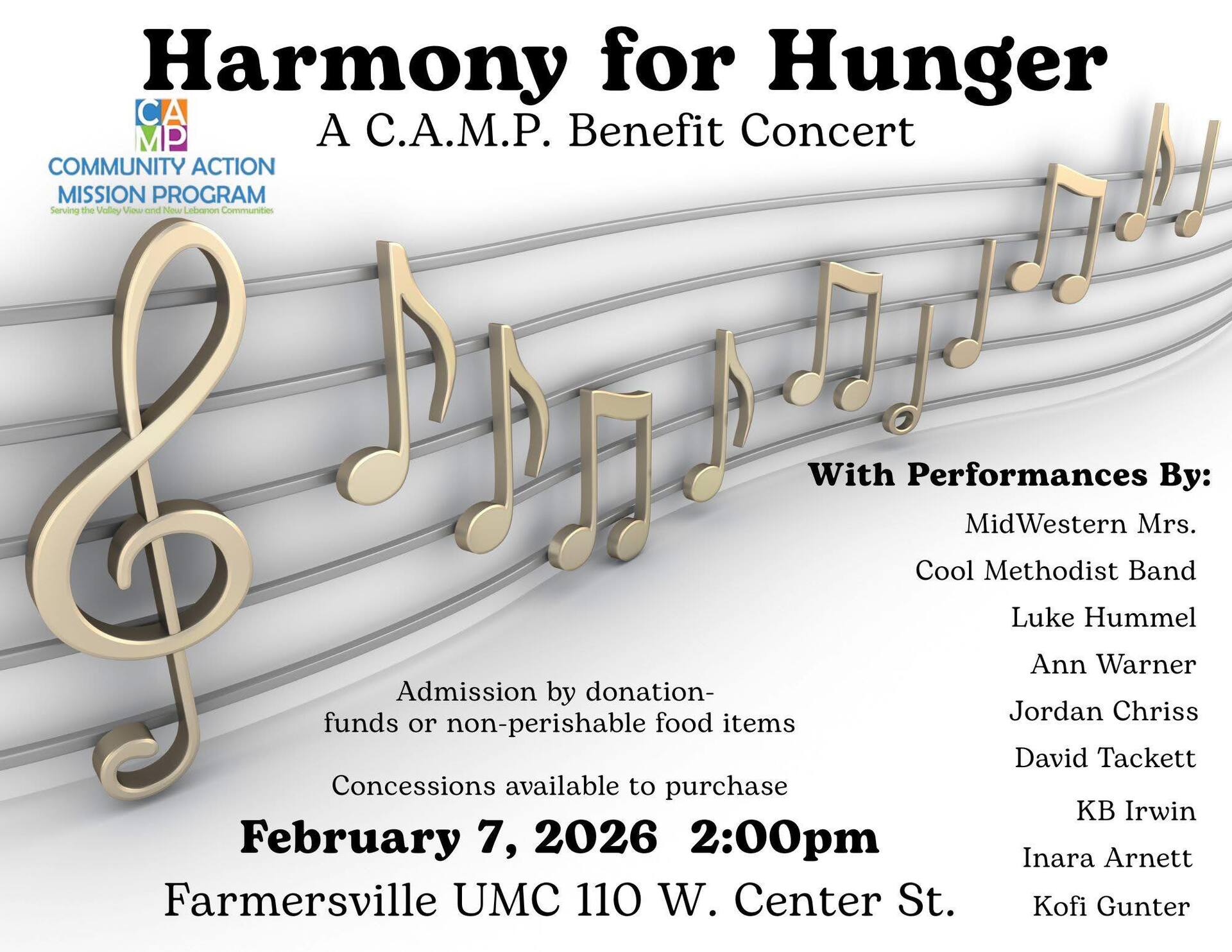 Benefit Concert for CAMP Food Pantry Saturday