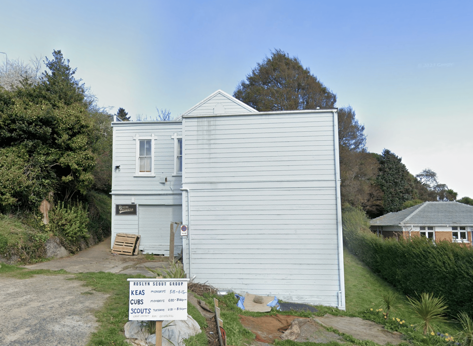 Historic Roslyn Hall on School Street engulfed in flames yesterday