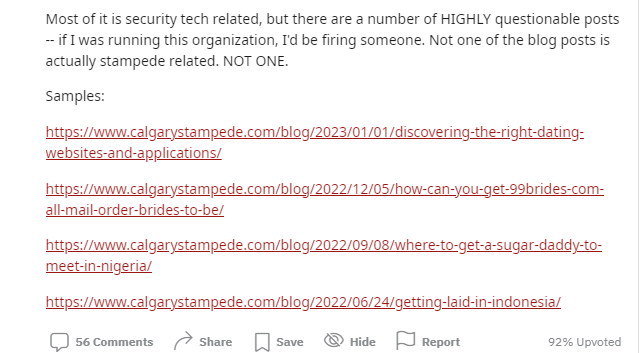 Calgary Stampede website experiences an embarrassing hack that caused questionable blogs to be posted