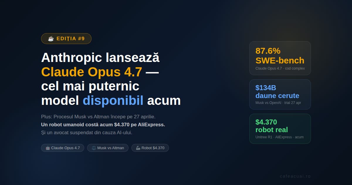 Anthropic lansează Claude Opus 4.7 — cel mai puternic model AI disponibil publicului chiar acum ☕ Ediția #9