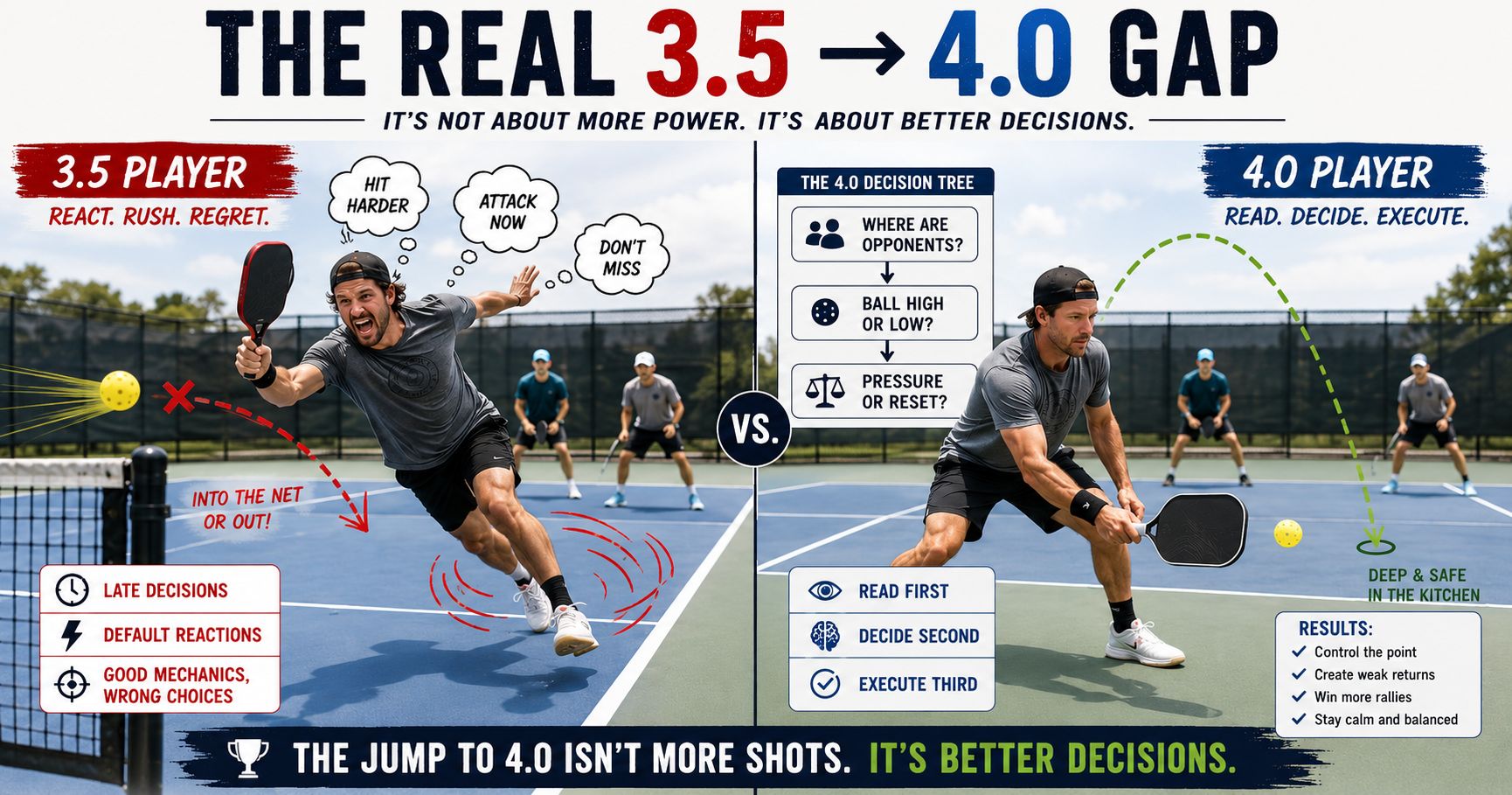 Why Good Pickleball Advice Still Fails Most 3.0-3.5 Players