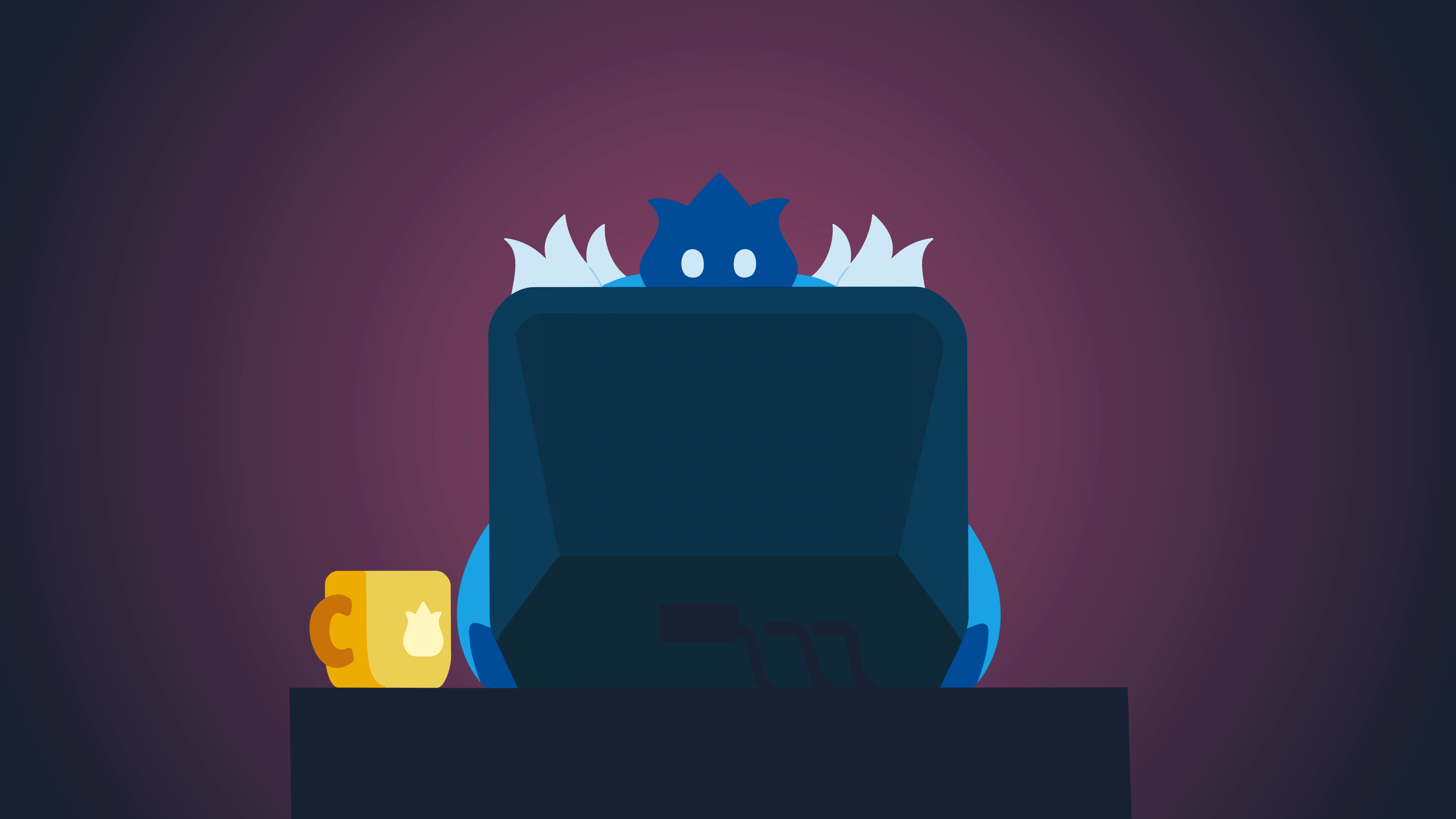 Alo Typing on a Computer - Full Scene (With Background) 