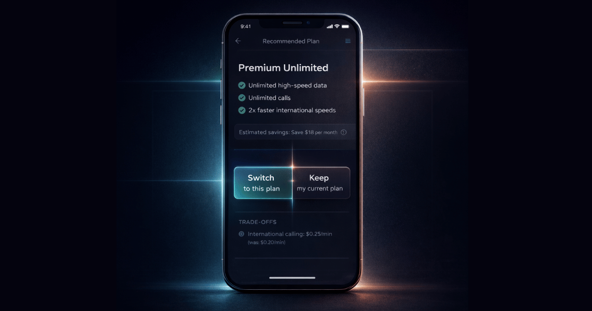Delegation vs Control in AI UX: When a Telco Self-Care App Suggests a Better Plan and Lets You Say No