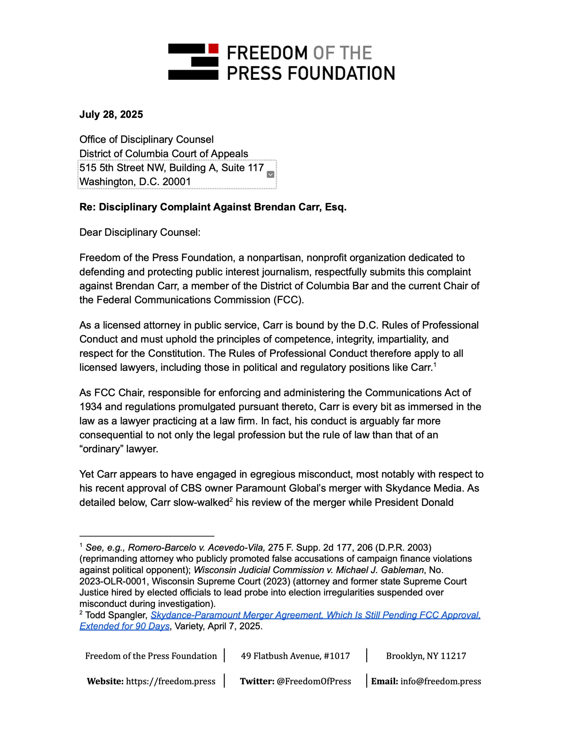 Letter to Office of Disciplinary Counsel re Brendan Carr.pdf