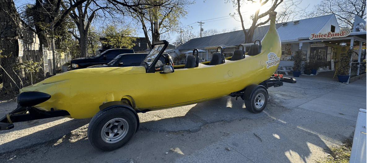 World’s Longest Banana Car Rolls Into Austin, TX
