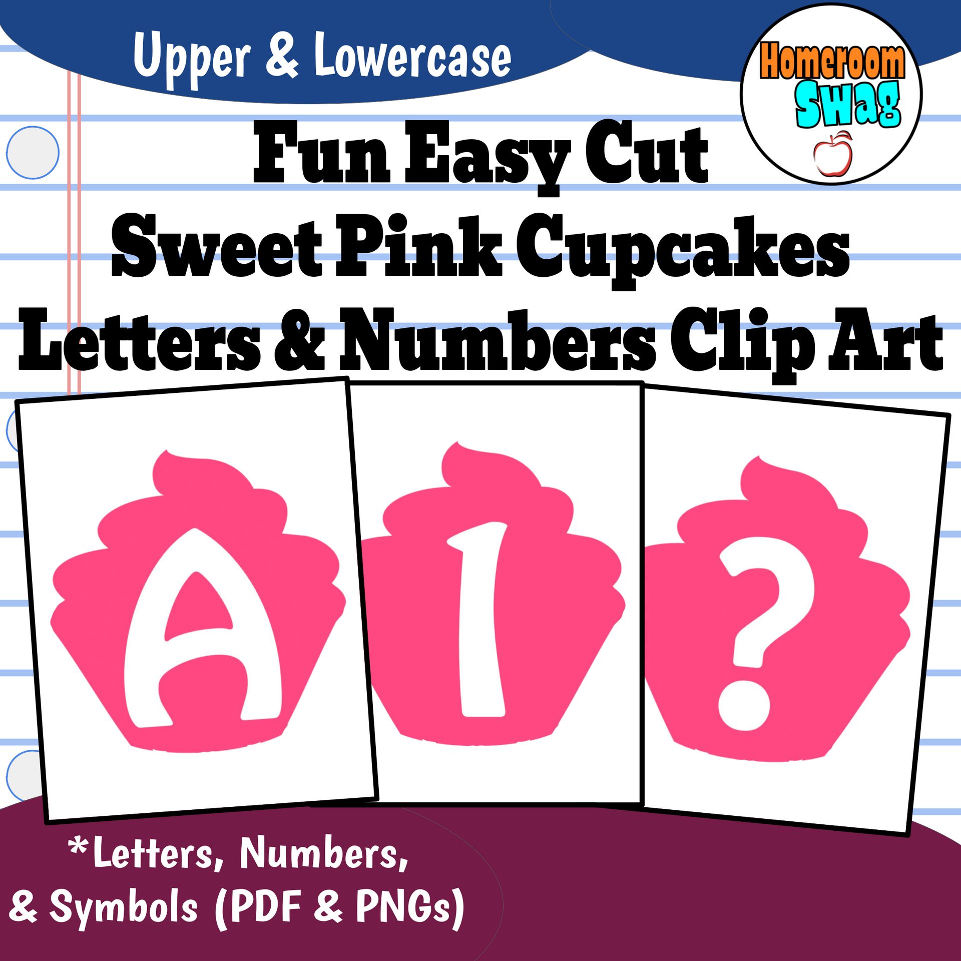 Sweet Pink Cupcake Easy Print and Cut Bulletin Board Letters and Numbers PDF.pdf