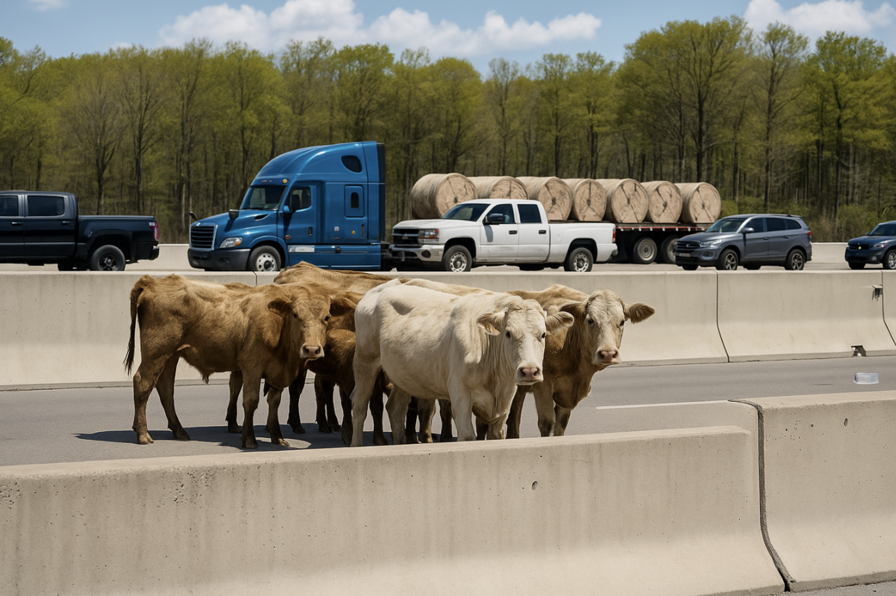 Moo-ve Over! A traffic jam for the ages.