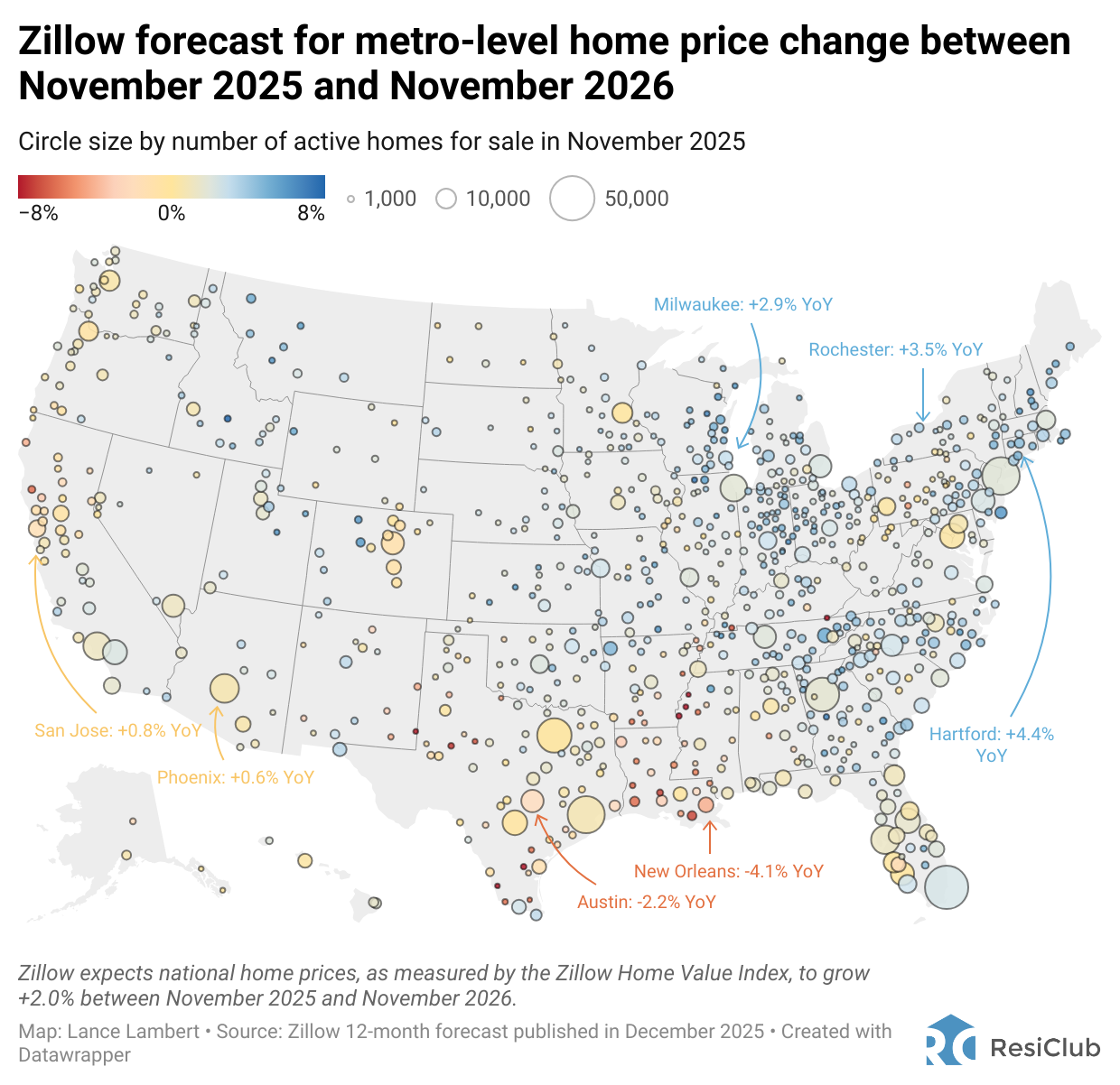 Zillow updates its home price forecast across over 400 housing markets