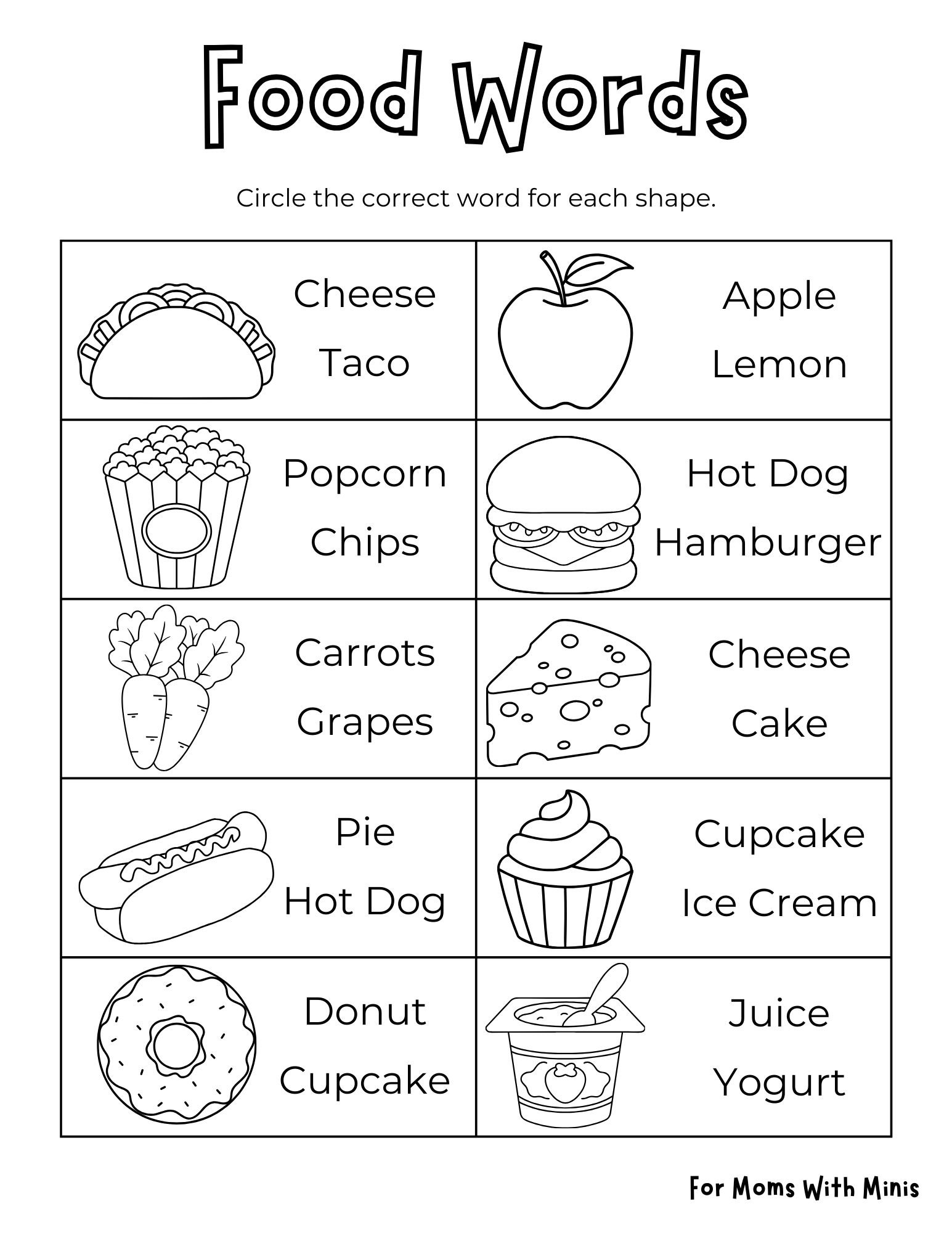Food Words Worksheet